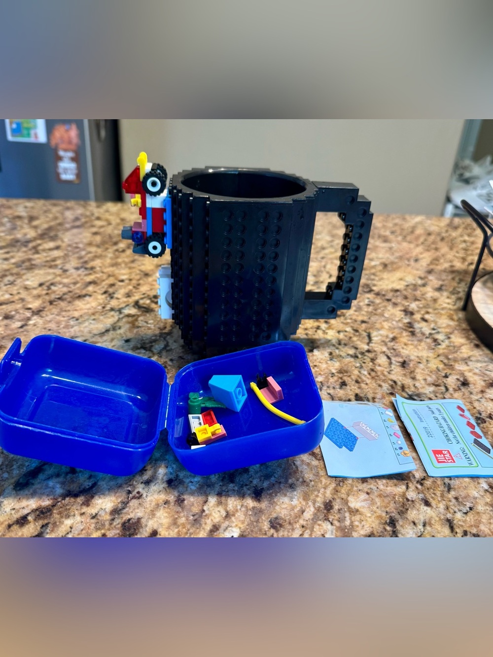 Lego Black Brick-Style Mug with Blue Mini Parts Case